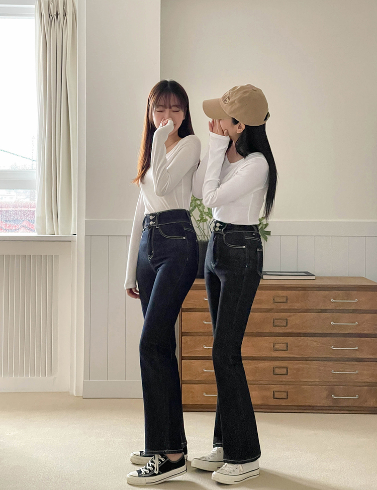 (S~2XL, 숏/기본/롱) 슬림해보이는 생지 스티치 부츠컷 데님 팬츠 딥블루