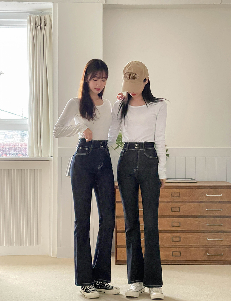 (S~2XL, 숏/기본/롱) 슬림해보이는 생지 스티치 부츠컷 데님 팬츠 딥블루