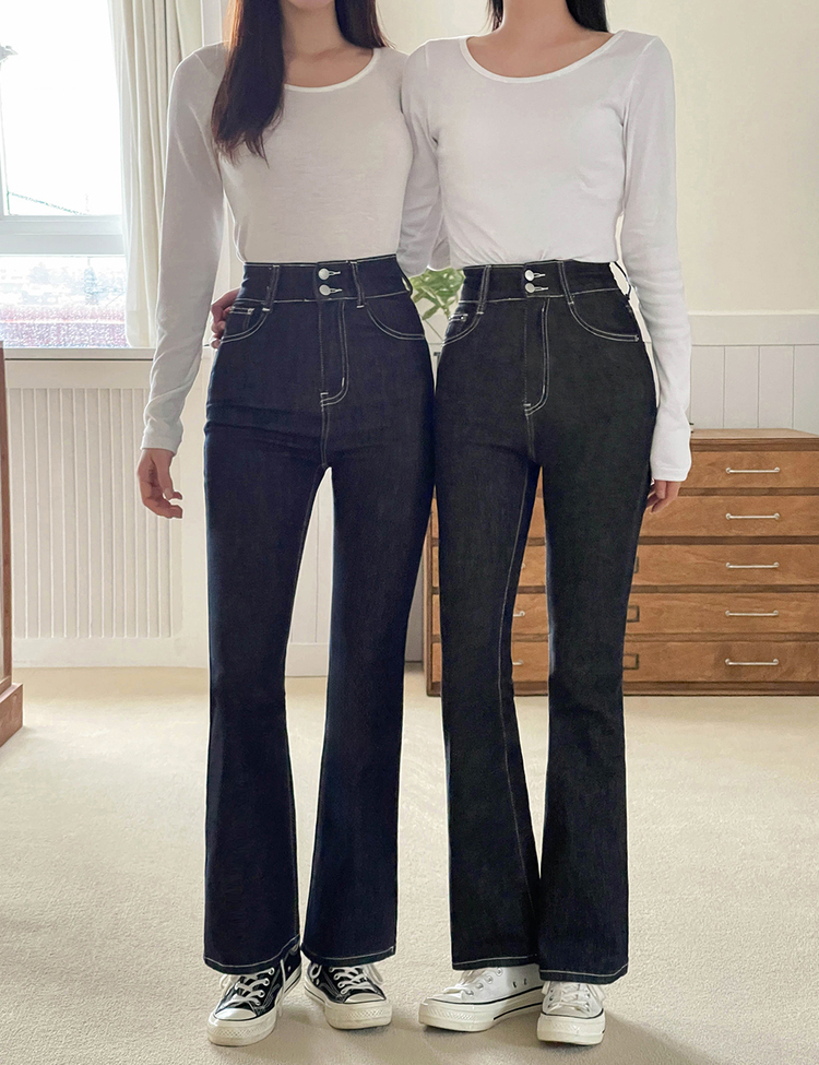 (S~2XL, 숏/기본/롱) 슬림해보이는 생지 스티치 부츠컷 데님 팬츠 딥블루