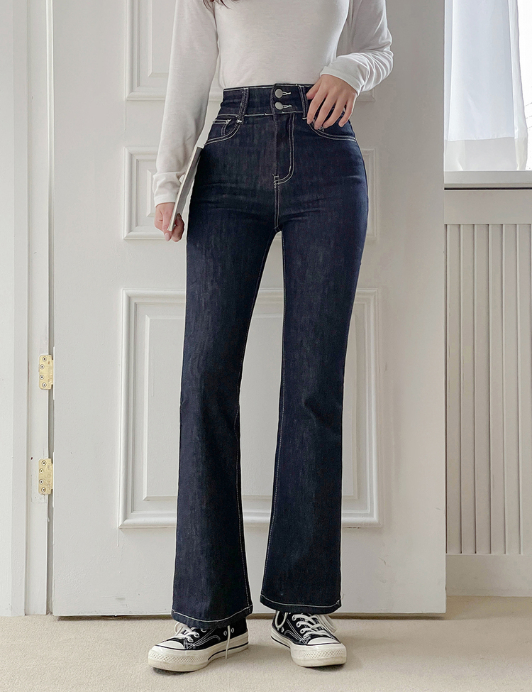 (S~2XL, 숏/기본/롱) 슬림해보이는 생지 스티치 부츠컷 데님 팬츠 딥블루