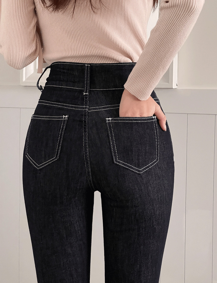 (S~2XL, 숏/기본/롱) 슬림해보이는 생지 스티치 부츠컷 데님 팬츠 딥블랙