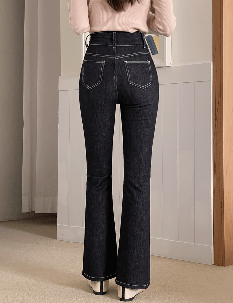 (S~2XL, 숏/기본/롱) 슬림해보이는 생지 스티치 부츠컷 데님 팬츠 딥블랙