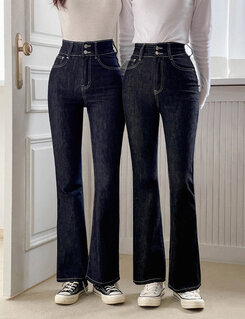 (S~2XL, 숏/기본/롱) 슬림해보이는 생지 스티치 부츠컷 데님 팬츠 딥블루