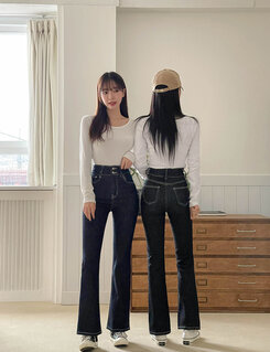 (S~2XL, 숏/기본/롱) 슬림해보이는 생지 스티치 부츠컷 데님 팬츠 딥블루