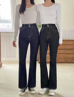 (S~2XL, 숏/기본/롱) 슬림해보이는 생지 스티치 부츠컷 데님 팬츠 딥블루