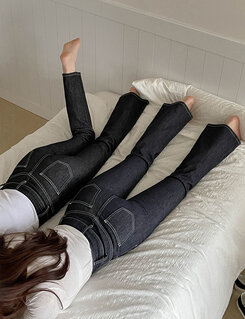 (S~2XL, 숏/기본/롱) 슬림해보이는 생지 스티치 부츠컷 데님 팬츠 딥블루