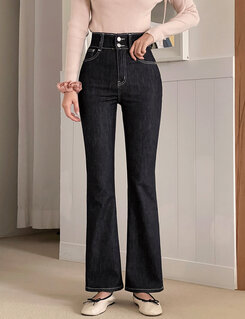 (S~2XL, 숏/기본/롱) 슬림해보이는 생지 스티치 부츠컷 데님 팬츠 딥블랙