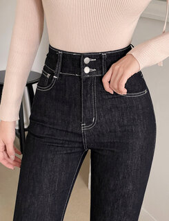 (S~2XL, 숏/기본/롱) 슬림해보이는 생지 스티치 부츠컷 데님 팬츠 딥블랙