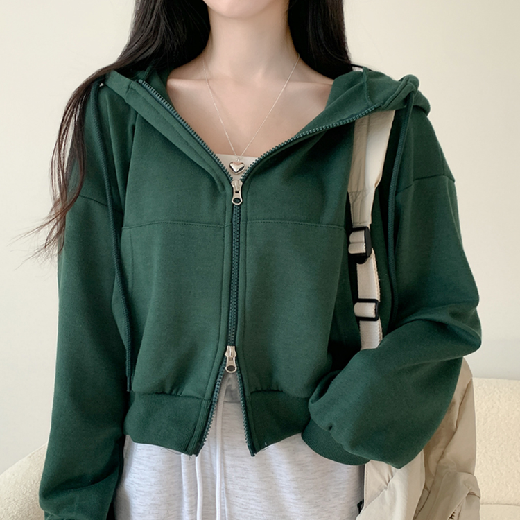 ダブルジップアップクロップパーカー｜ジャンパー｜韓国ファッション