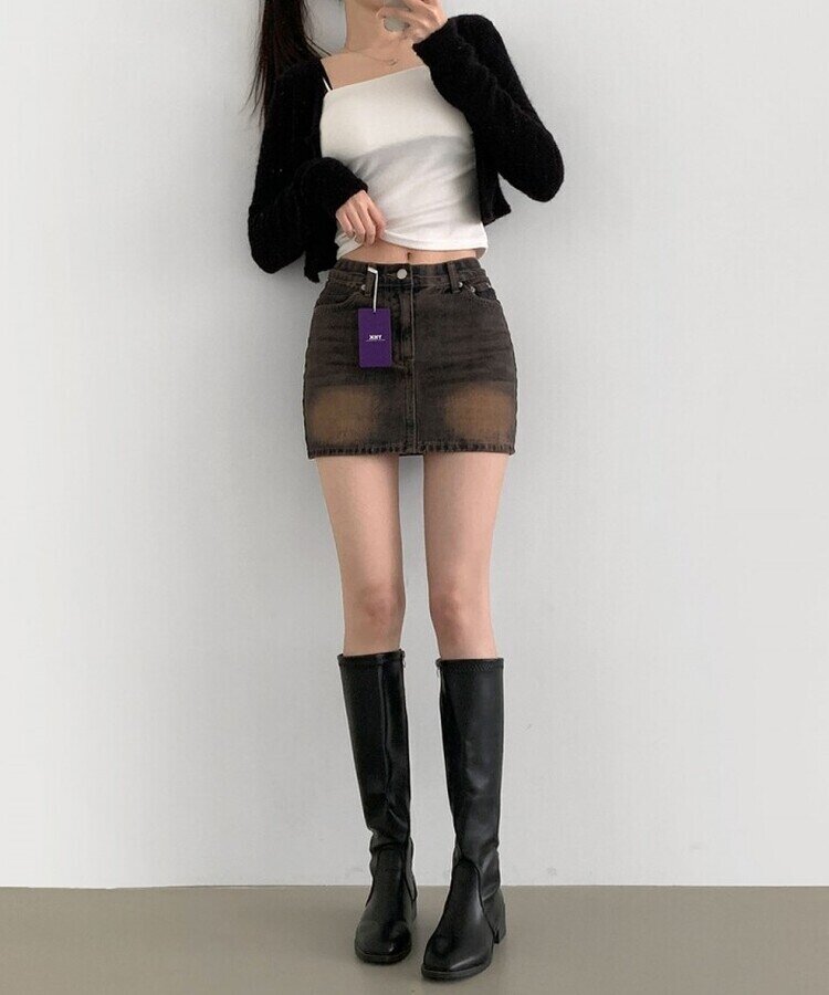 2XL데이트 빈티지 스판 속바지 데님 스커트 빈티지진청