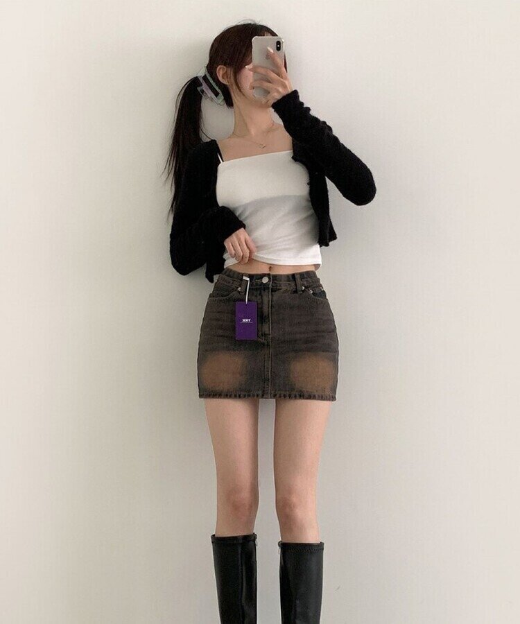 2XL데이트 빈티지 스판 속바지 데님 스커트 빈티지진청