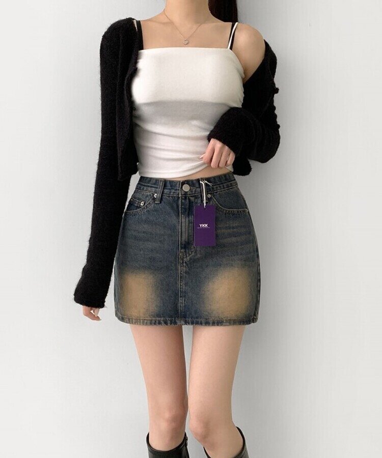 2XL데이트 빈티지 스판 속바지 데님 스커트 빈티지진청