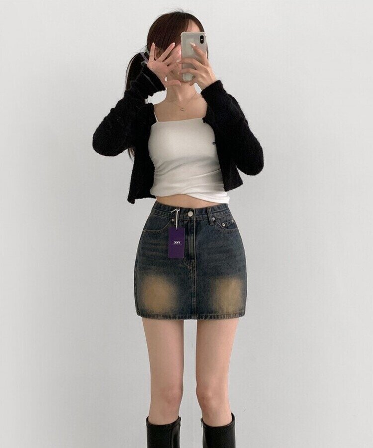 2XL데이트 빈티지 스판 속바지 데님 스커트 빈티지진청