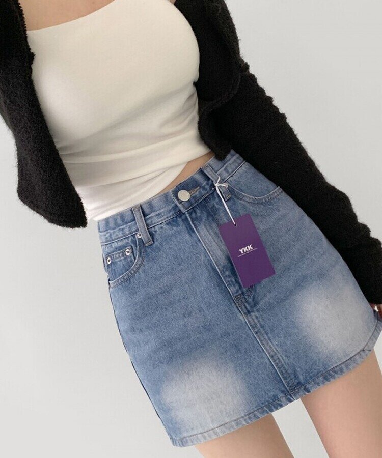 2XL데이트 빈티지 스판 속바지 데님 스커트 연청