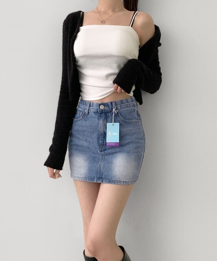 2XL데이트 빈티지 스판 속바지 데님 스커트 연청