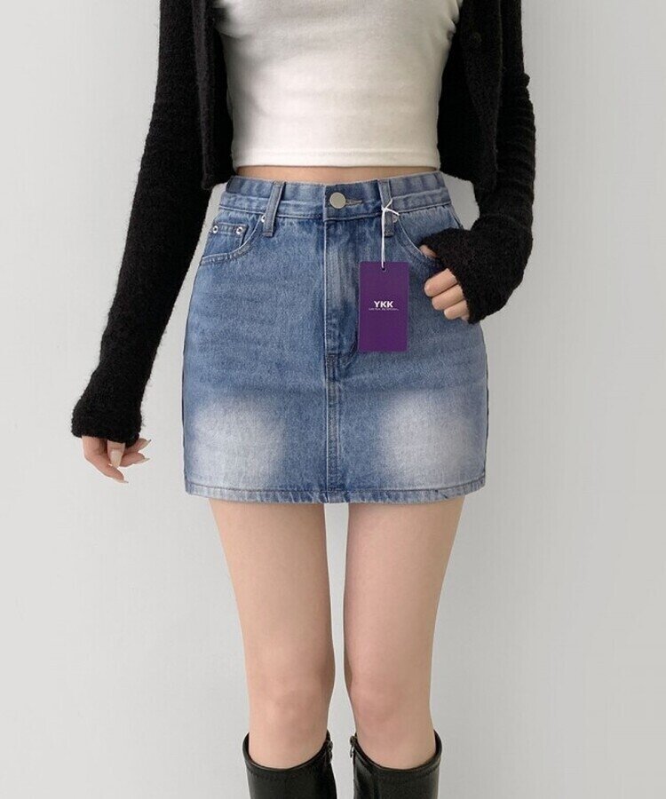 2XL데이트 빈티지 스판 속바지 데님 스커트 연청