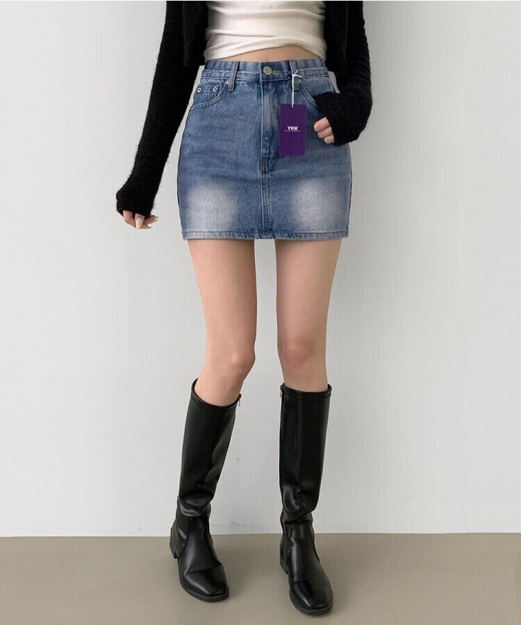 2XL데이트 빈티지 스판 속바지 데님 스커트 연청