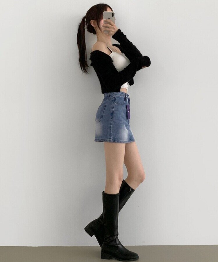 2XL데이트 빈티지 스판 속바지 데님 스커트 연청