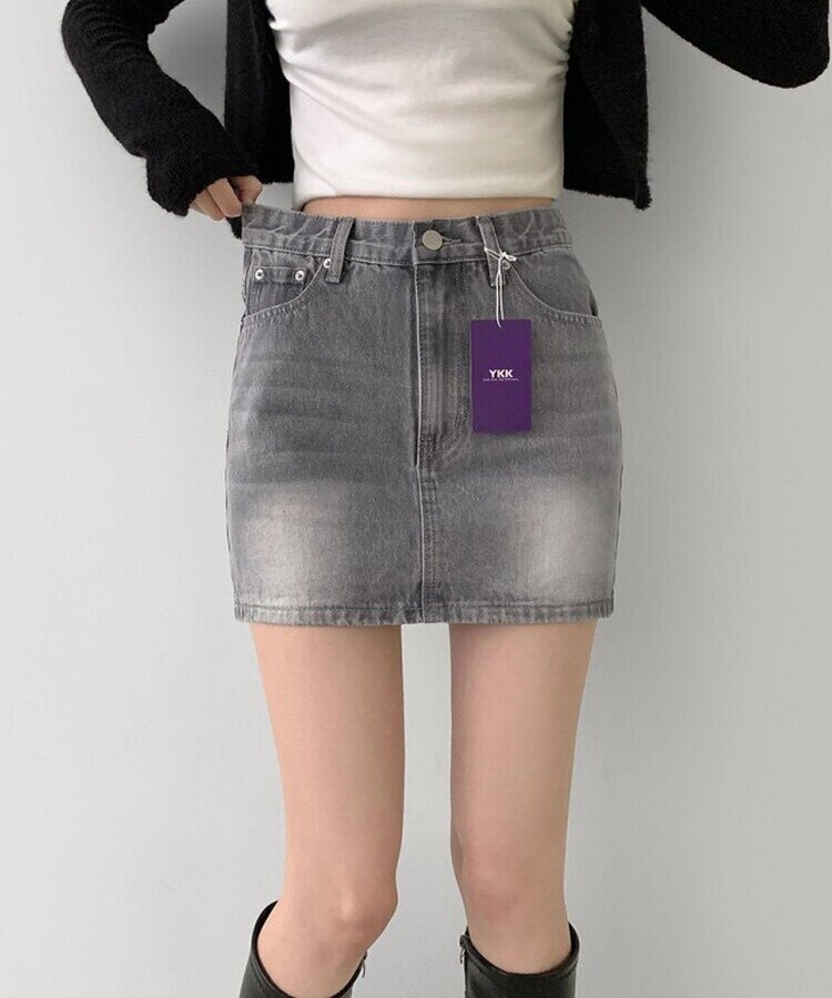 2XL데이트 빈티지 스판 속바지 데님 스커트 그레이