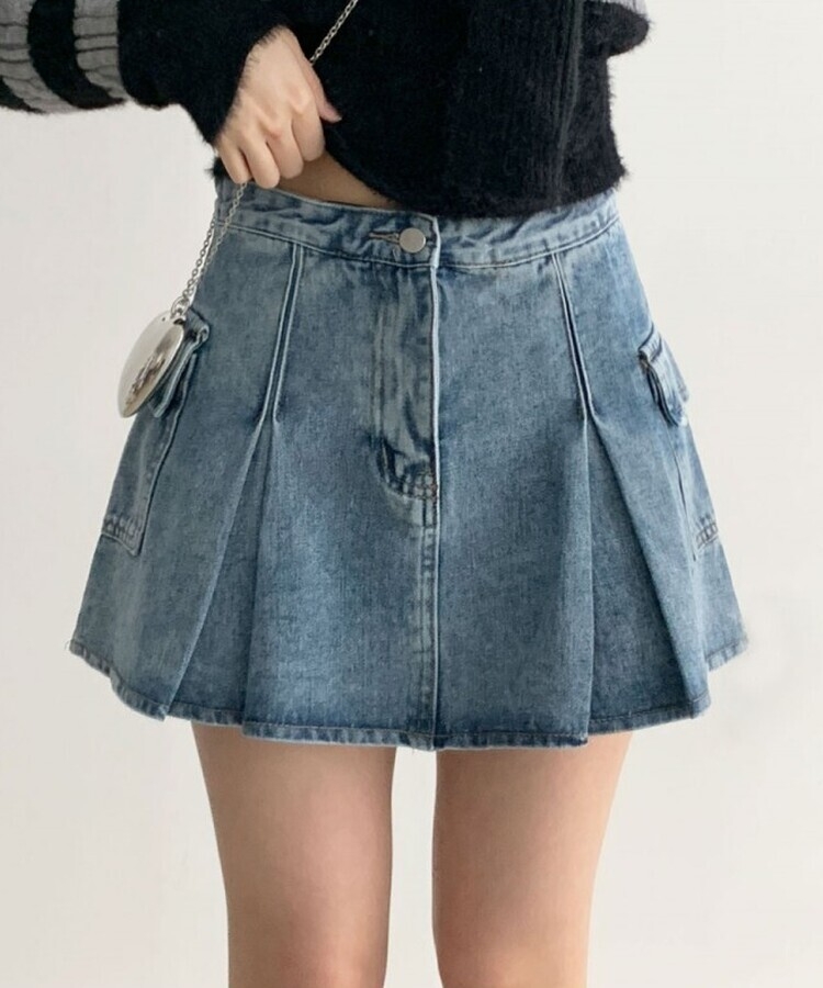 デニムカーゴポケットプリーツミニスカート｜ミニスカート｜韓国