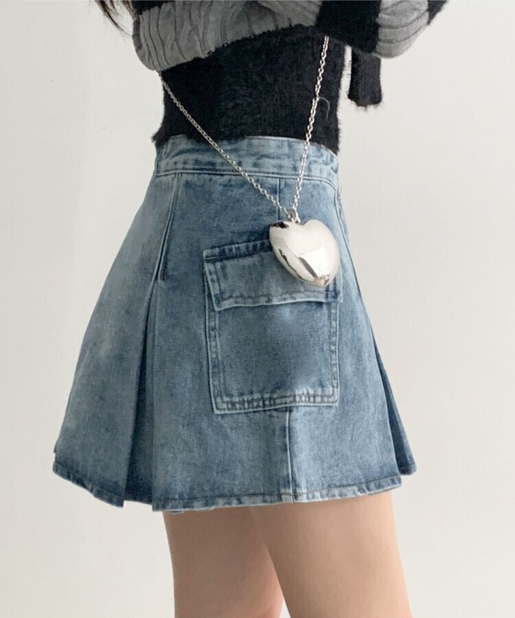 デニムカーゴポケットプリーツミニスカート｜ミニスカート｜韓国