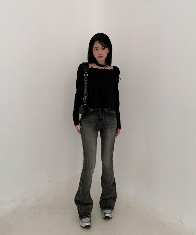 ウォッシングビンテージグレーブラシブーツカットパンツ｜デニム｜韓国