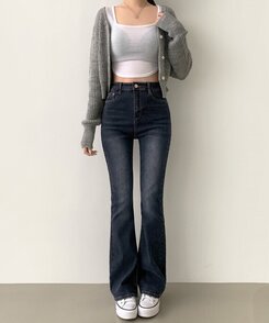 デニム 【SHORT/BASIC/LONG 丈別】ブーツカットデニムパンツ6色 DEEP BLUE