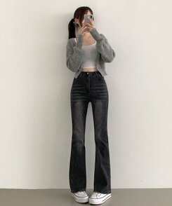 デニム 【SHORT/BASIC/LONG 丈別】ブーツカットデニムパンツ6色 BLACK