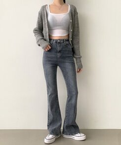 デニム 【SHORT/BASIC/LONG 丈別】ブーツカットデニムパンツ6色 GRAY