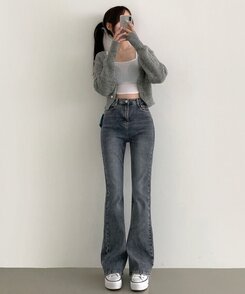 デニム 【SHORT/BASIC/LONG 丈別】ブーツカットデニムパンツ6色 GRAY