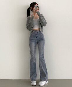 デニム 【SHORT/BASIC/LONG 丈別】ブーツカットデニムパンツ6色 VINTAGE BLUE