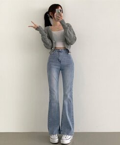 デニム 【SHORT/BASIC/LONG 丈別】ブーツカットデニムパンツ6色 LIGHT BLUE