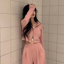 【単品販売/SET着用可能】【SHORT/LONG 丈別】パーカー＋パンツ6色 PINK