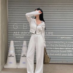 【単品販売/SET着用可能】【SHORT/LONG 丈別】パーカー＋パンツ6色 WHITE