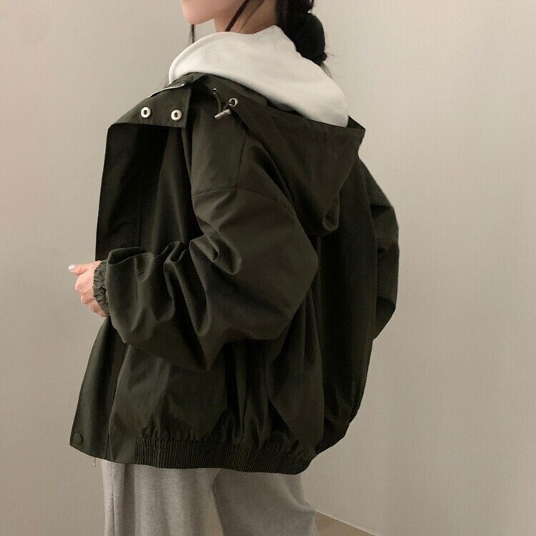 스냅 버튼 투웨이 후드야상 바람막이 집업점퍼 2color 카키