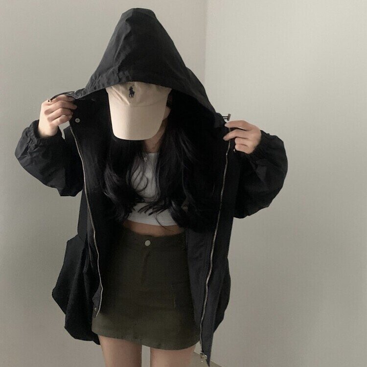 스냅 버튼 투웨이 후드야상 바람막이 집업점퍼 2color 블랙