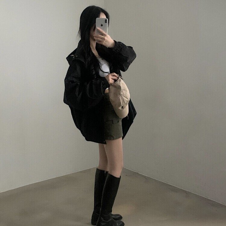 스냅 버튼 투웨이 후드야상 바람막이 집업점퍼 2color 블랙