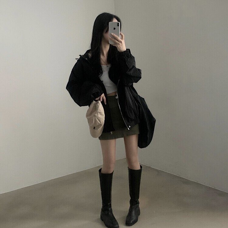 스냅 버튼 투웨이 후드야상 바람막이 집업점퍼 2color 블랙