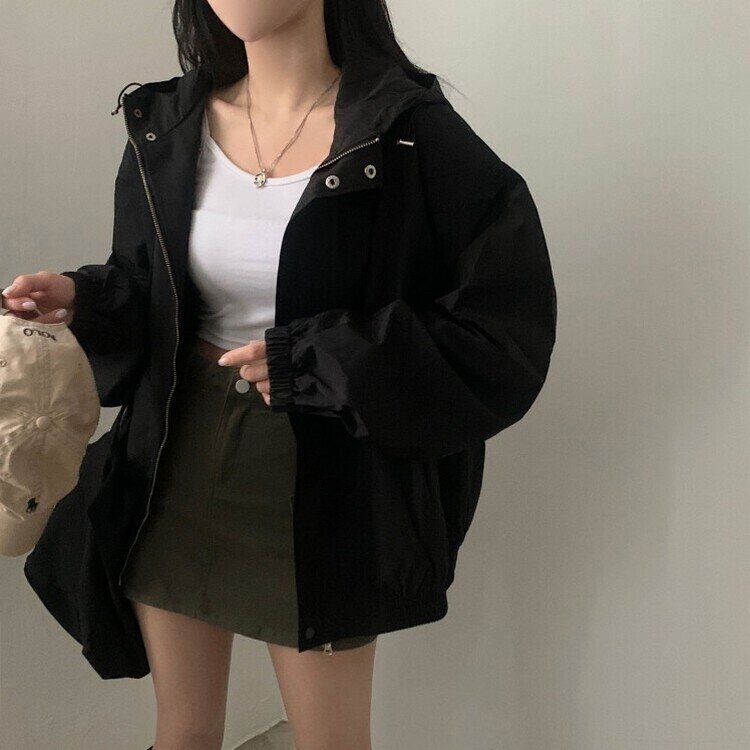 스냅 버튼 투웨이 후드야상 바람막이 집업점퍼 2color 블랙