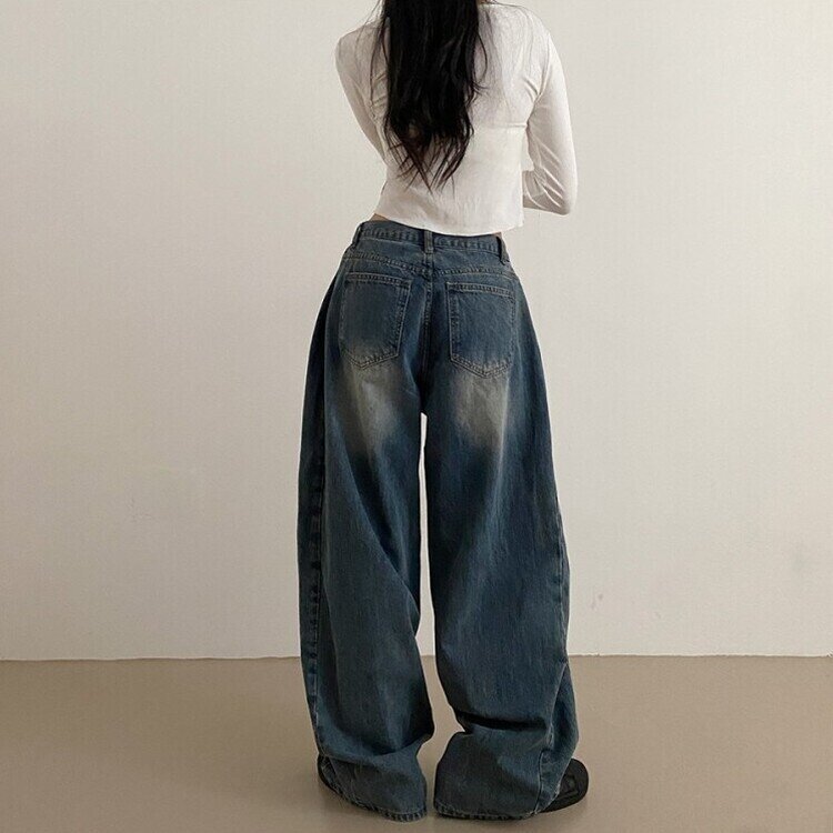 롱숏 선택 가능 맥스 옆핀턱 벌룬 와이드 데님 팬츠 진청