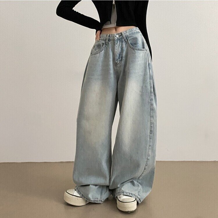 롱숏 선택 가능 맥스 옆핀턱 벌룬 와이드 데님 팬츠 연청