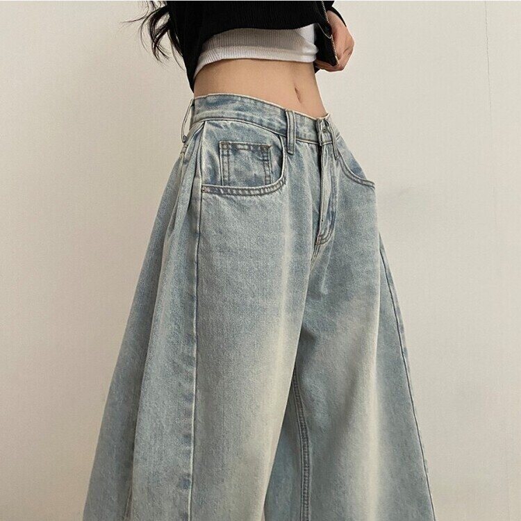 롱숏 선택 가능 맥스 옆핀턱 벌룬 와이드 데님 팬츠 연청