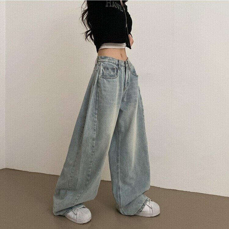 롱숏 선택 가능 맥스 옆핀턱 벌룬 와이드 데님 팬츠 연청