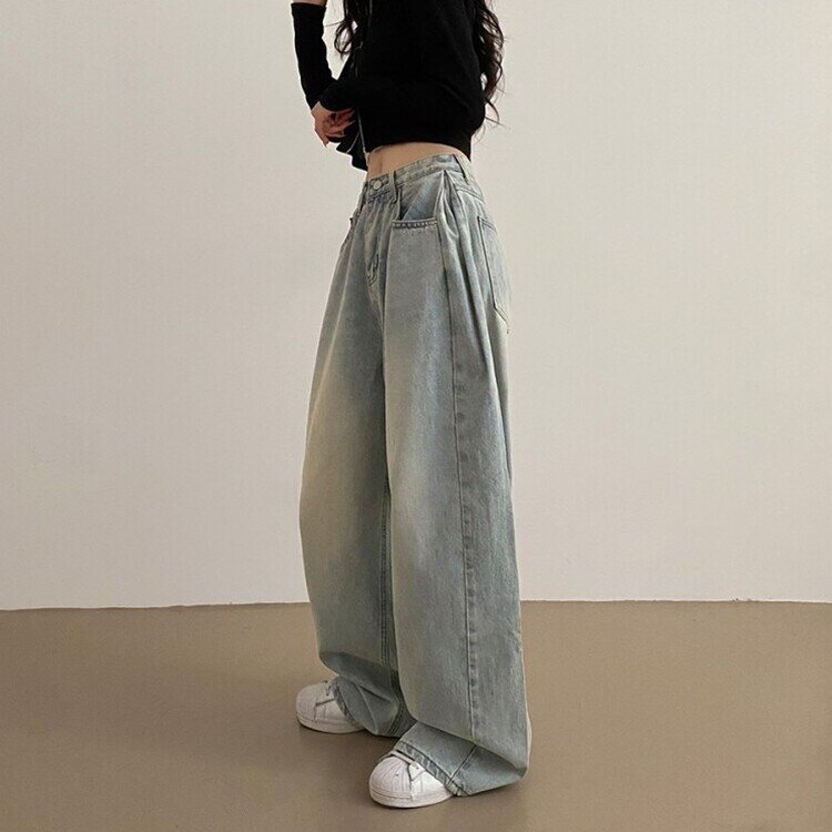 롱숏 선택 가능 맥스 옆핀턱 벌룬 와이드 데님 팬츠 연청