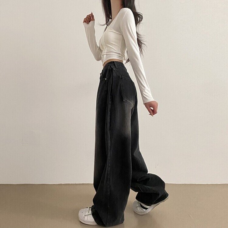 롱숏 선택 가능 맥스 옆핀턱 벌룬 와이드 데님 팬츠 블랙