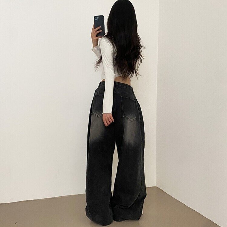 롱숏 선택 가능 맥스 옆핀턱 벌룬 와이드 데님 팬츠 블랙