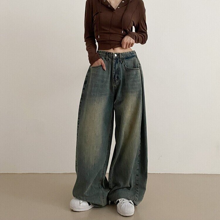 롱숏 선택 가능 맥스 옆핀턱 벌룬 와이드 데님 팬츠 중청