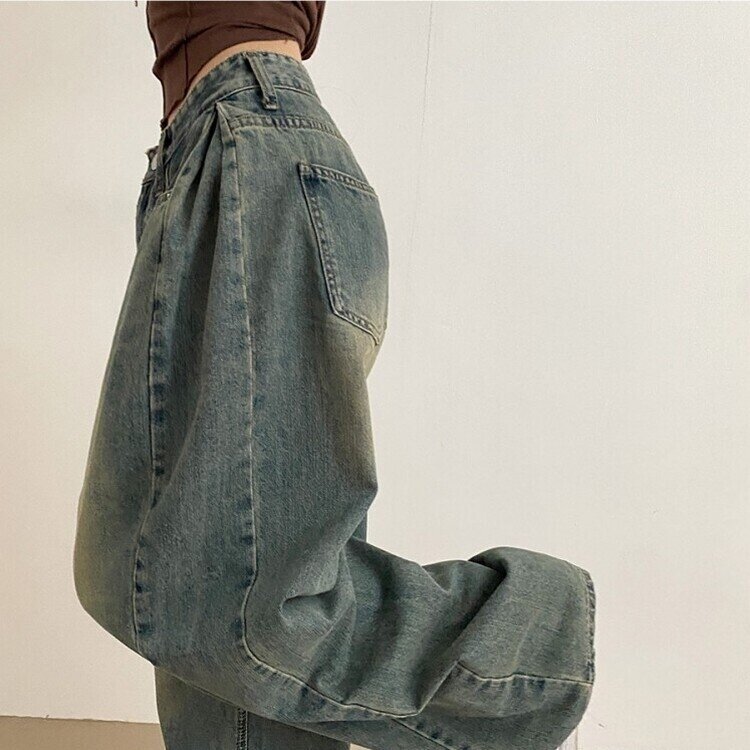 롱숏 선택 가능 맥스 옆핀턱 벌룬 와이드 데님 팬츠 중청