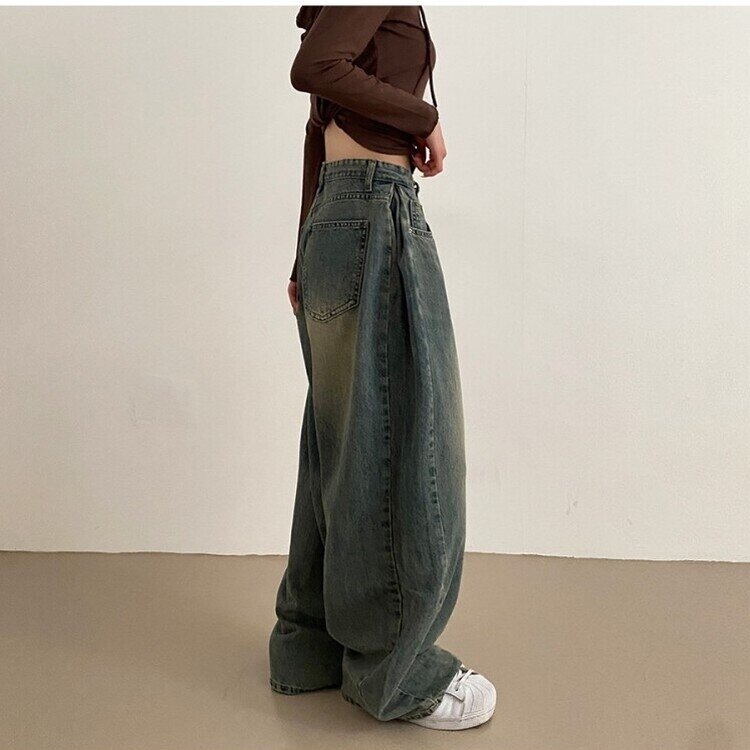 롱숏 선택 가능 맥스 옆핀턱 벌룬 와이드 데님 팬츠 중청