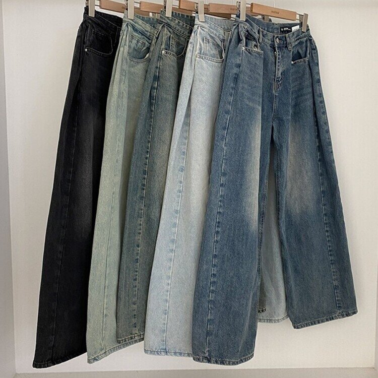 롱숏 선택 가능 맥스 옆핀턱 벌룬 와이드 데님 팬츠